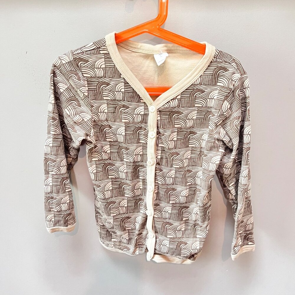 Brown & White Patterned Long Sleeve Cardigan For Kids By Kate Quinn Size 5Y